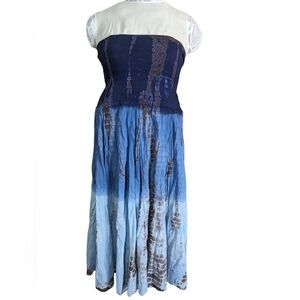 61 SKT Soft Cotton Convertible Lined Tie Dye Gypsy Skirt Dress ~Blue/Brown..Sz M